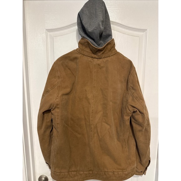 Levis Mens Hooded Canvas Trucker Jacket Brown Sherpa Lined Workwear Coat Medium - Picture 4 of 4